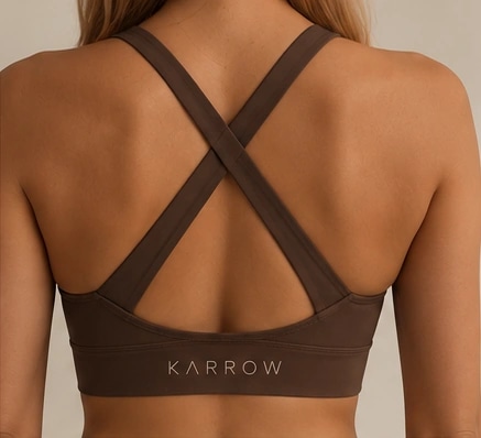 Criss-cross straps and wide under-bust band, back view